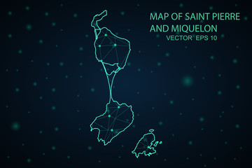 Map of Saint Pierre and Miquelon. Wire frame 3D mesh polygonal network line, design sphere, dot and structure. communications map of Saint Pierre and Miquelon. Vector Illustration EPS10.