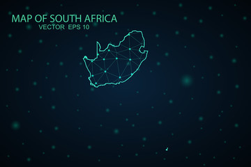 Map of South Africa. Wire frame 3D mesh polygonal network line, design sphere, dot and structure. communications map of South Africa. Vector Illustration EPS10.