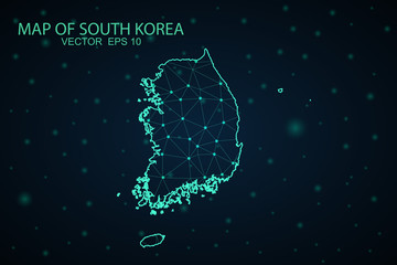Fototapeta na wymiar Map of South Korea. Wire frame 3D mesh polygonal network line, design sphere, dot and structure. communications map of South Korea. Vector Illustration EPS10.