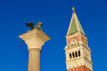 Fototapeta na wymiar Column of San Marco and St Mark's Campanile, Venice, Italy