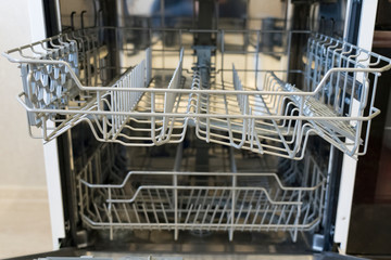 open dishwasher, selective focus