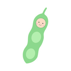 Baby in clothes in the form of a bean pod. Vector illustration.