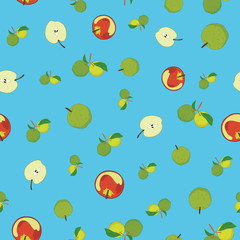 Seamless pattern with apples on blue background
