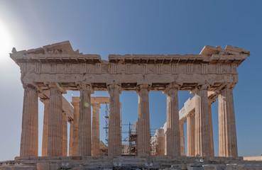 burning sun on Parthenon eastern facade, Athens Acropolis, Greece