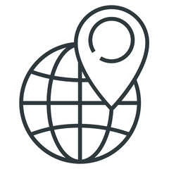 Globe pointer black line icon on white background