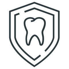 Shield tooth black line icon on white background