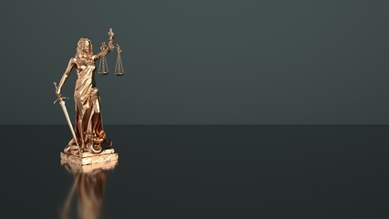 Justitia statue on a dark background. 3d illustration.