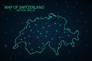 Map of Switzerland. Wire frame 3D mesh polygonal network line, design sphere, dot and structure. communications map of Switzerland. Vector Illustration EPS10.