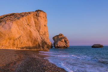 Fototapeta na wymiar Aphrodite rock at sunset - Paphos Cyprus