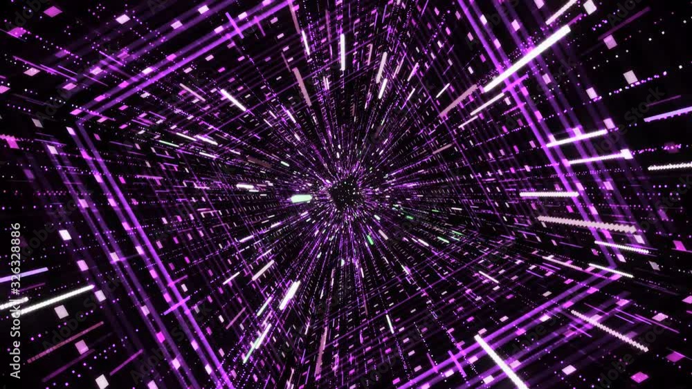 Poster cyber square tunnel with neon stripes. animation. hypnotic effect of diving into cyber space through
