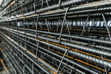 Ready-made frames for reinforced concrete piles. Close-up shot.