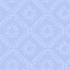 Vector seamless background, symmetrical light grey pattern with cobweb mandalas on blue grey backdrop. Beautyful retro tile for wrapping and decoration in old wallpapers style.