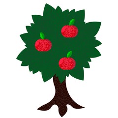 Apple tree with 3 red apples flat with noise vector illustration Fresh and juicy on a white background