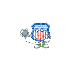 Shield badges USA mascot icon design as a Doctor working costume with tools