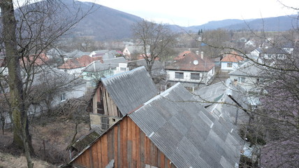 houses and roofs of houses in a mountain village