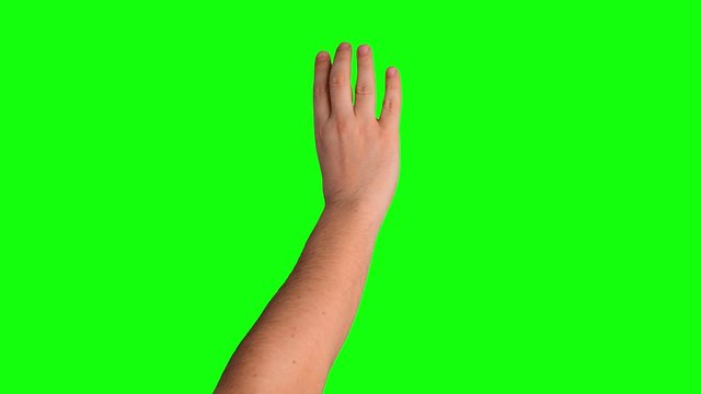 man hand making touch screen gestures on chroma key green screen background