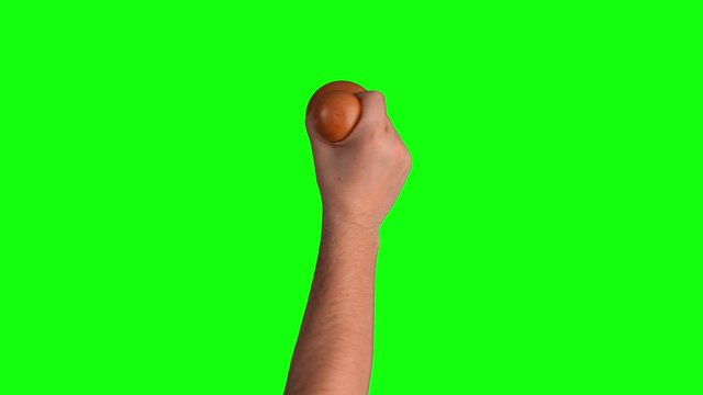 Man hand stamping on chroma key green screen background