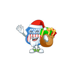 Santa shield badges USA Cartoon design having a sack of gifts