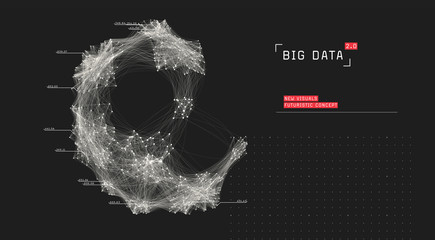 Big data visualization. Futuristic global data concept. Cluster computing network. Social media connections. Globe of connected nodes.