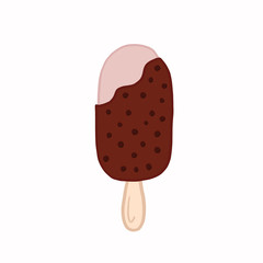 Chocolate ice cream. Vector flat illustration. Popsicle ice cream. Figure ice cream in cartoon style. Color illustration