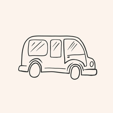 Car. Vector linear illustration in doodle style. Children's drawing in cartoon style.