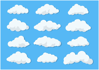 Clouds set isolated on a blue background.