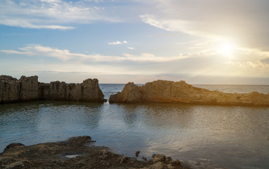 Beautiful lava stones on the Cyprus seashore.