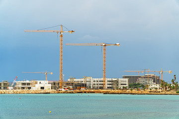 Lots of construction cranes near Ayia Napa in Cyprus.