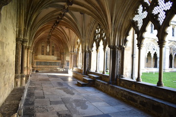 Inside the cloisters of Norwich Cathedral, in Norfolk, England, UK