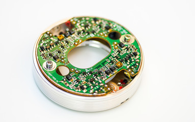 Closeup on electronic board and Electronic device,Printed circuit board (PCB) on white background