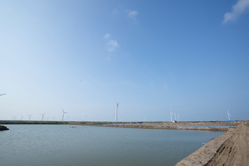Fototapeta premium Wind turbines along the coast of Jiangsu Province