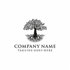Tree, oak banyan leaf and root logo design inspiration