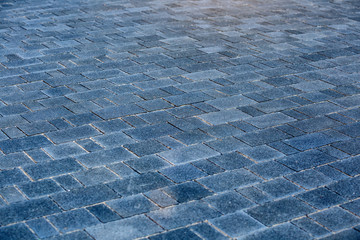 Perspective View of Monotone Gray Brick Stone on The Ground for Street Road. Sidewalk, Driveway,...