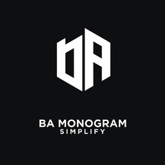 ab, ba, a b initial monogram hexagon letter white logo design with black background