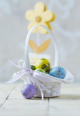 Basket of Colorful Eggs for Easter