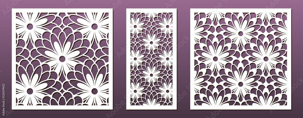 Poster laser cut pamels template, vector set. abstract geometric pattern. stencils, die for metal cutting, 