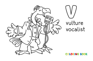 Funny vulture singer or vocalist ABC coloring book