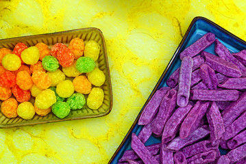 Korean snacks made from sweet potatoes, potatoes, onion, and corn.