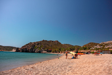 Fototapeta na wymiar Panoramic view of the golden beach of Vai, on the island of Crete in Greece.