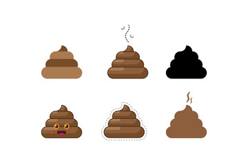Set of Vector Flat Icons Shit. Bunch of Brown Shit