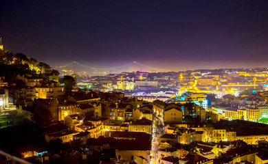 Fototapeta na wymiar View on the nightly panorama of Lisbon