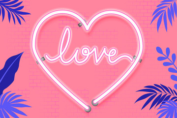 Happy Valentine's Day. Neon glowing text. Happy Valentine's Day neon background. Greeting card, invitation, poster, flyer, wallpaper design. Vector illustration.