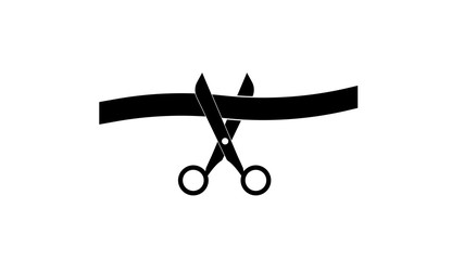 Scissors cutting red ribbon. Tape and scissors