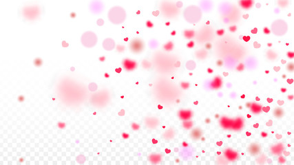 Hearts Confetti Falling Background. St. Valentine's Day pattern. Romantic Scattered Hearts Design Element. Love. Sweet Moment. Gift. Cute Element of Design for Sales or Celebration.