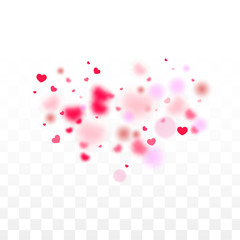 Hearts Confetti Falling Background. St. Valentine's Day pattern. Romantic Scattered Hearts Design Element. Love. Sweet Moment. Gift. Cute Element of Design for Sales or Celebration.