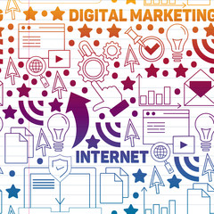 Digital marketing pattern with vector icons. Management, start up, business, internet technology.