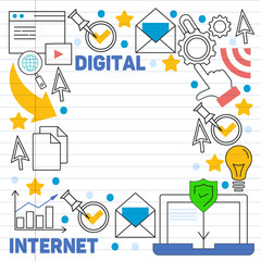 Digital marketing pattern with vector icons. Management, start up, business, internet technology.