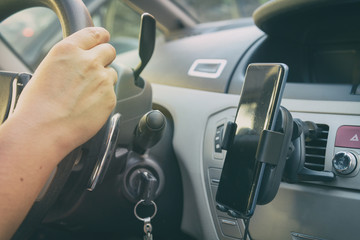 Smartphone charging in a car.