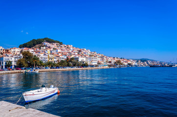 The picturesque fish village of Plomari, known  as the place that the famous ouzo the is produced....