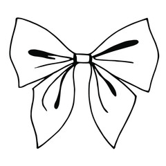 Vector black and white illustration of gift bow. Suitable for decoration of wrapping paper, stationery, greeting cards.